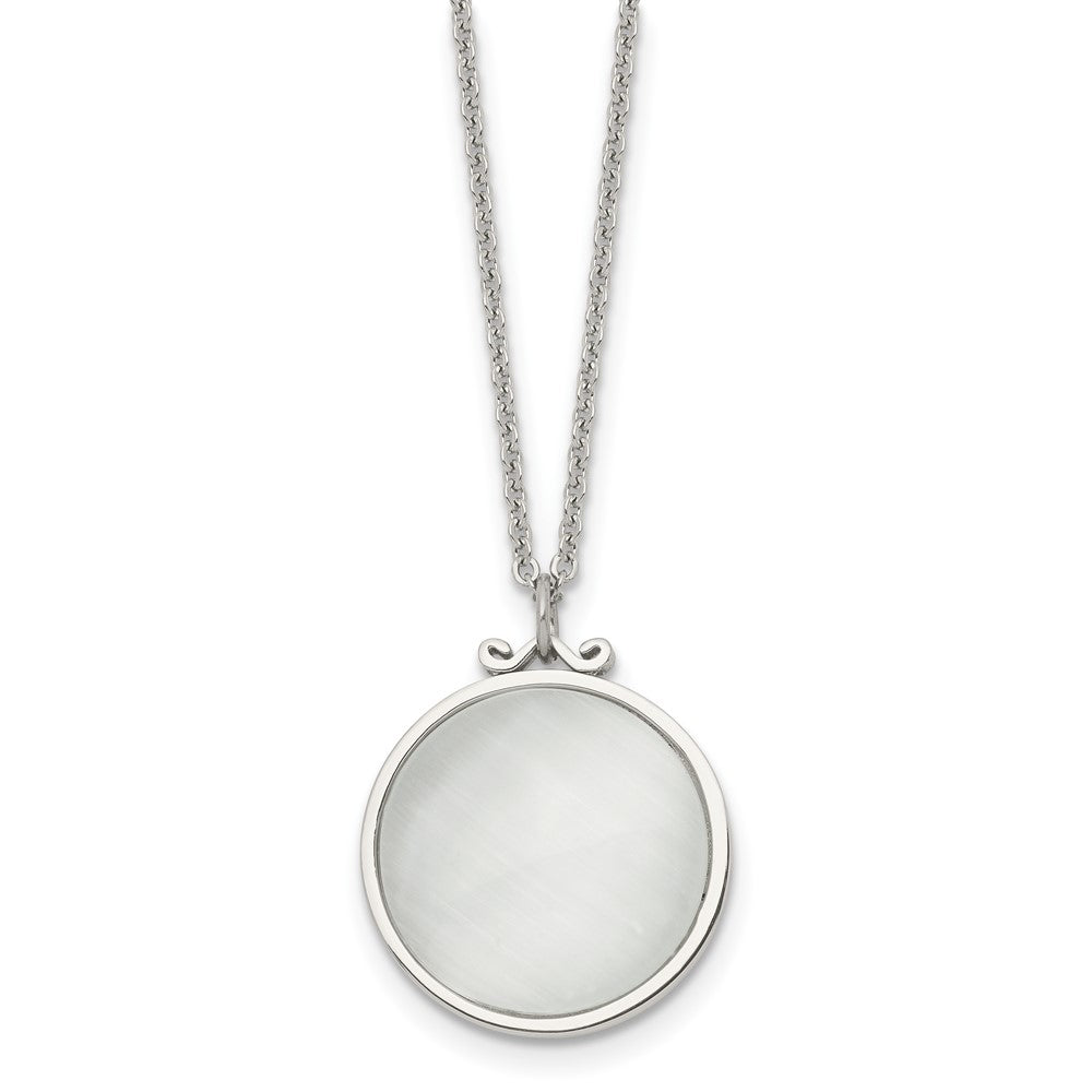 Stainless Steel Polished White Cat'S Eye Reversible 18.25In Necklace
