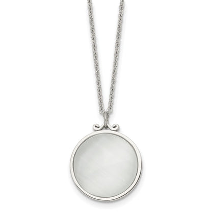Stainless Steel Polished White Cat'S Eye Reversible 18.25In Necklace