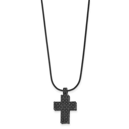 Stainless Steel Polished Black Ip Crystal Cross W/2In Ext Necklace