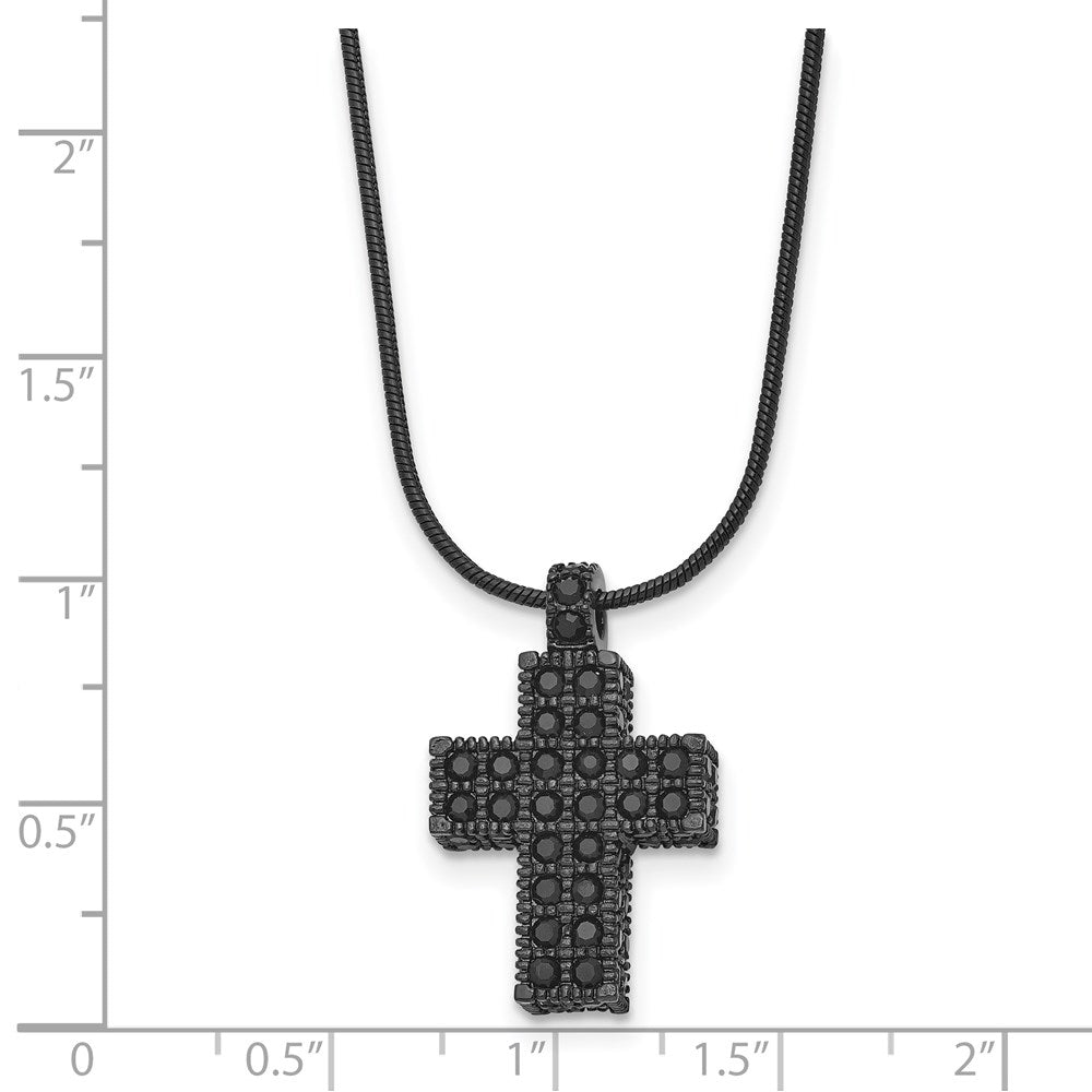 Stainless Steel Polished Black Ip Crystal Cross W/2In Ext Necklace