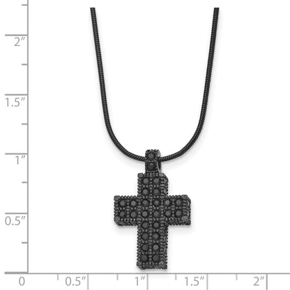 Stainless Steel Polished Black Ip Crystal Cross W/2In Ext Necklace