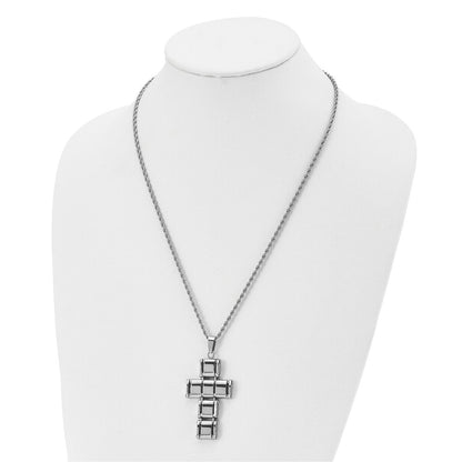 Stainless Steel Chisel Polished Moveable Cross 22 Inch Rope Chain Necklace