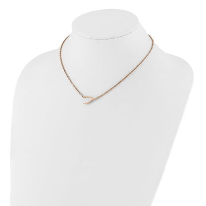 Stainless Steel Polished Rose Ip-Plated Sideways Wishbone Necklace