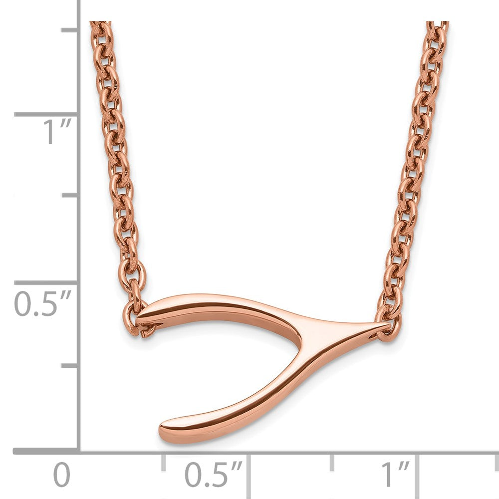 Stainless Steel Polished Rose Ip-Plated Sideways Wishbone Necklace