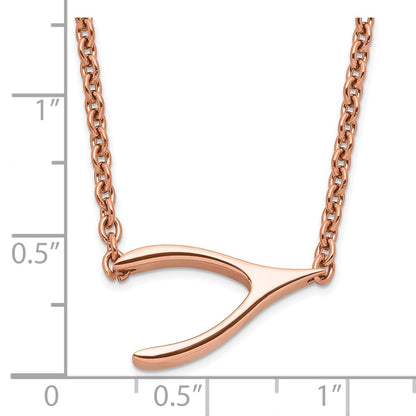 Stainless Steel Polished Rose Ip-Plated Sideways Wishbone Necklace