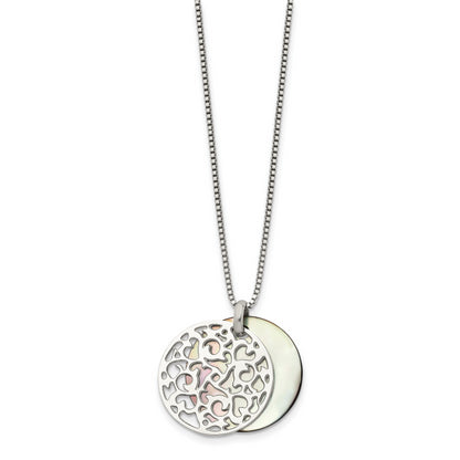 Stainless Steel Polished Mother Of Pearl 18In Necklace