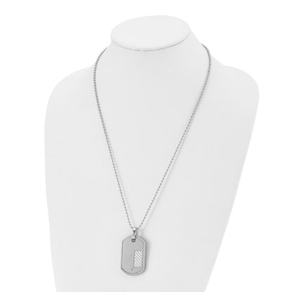 Stainless Steel Chisel Polished With 18K Gold Accent .01 Carat Diamond Dog Tag On A 24 Inch Ball Chain Necklace