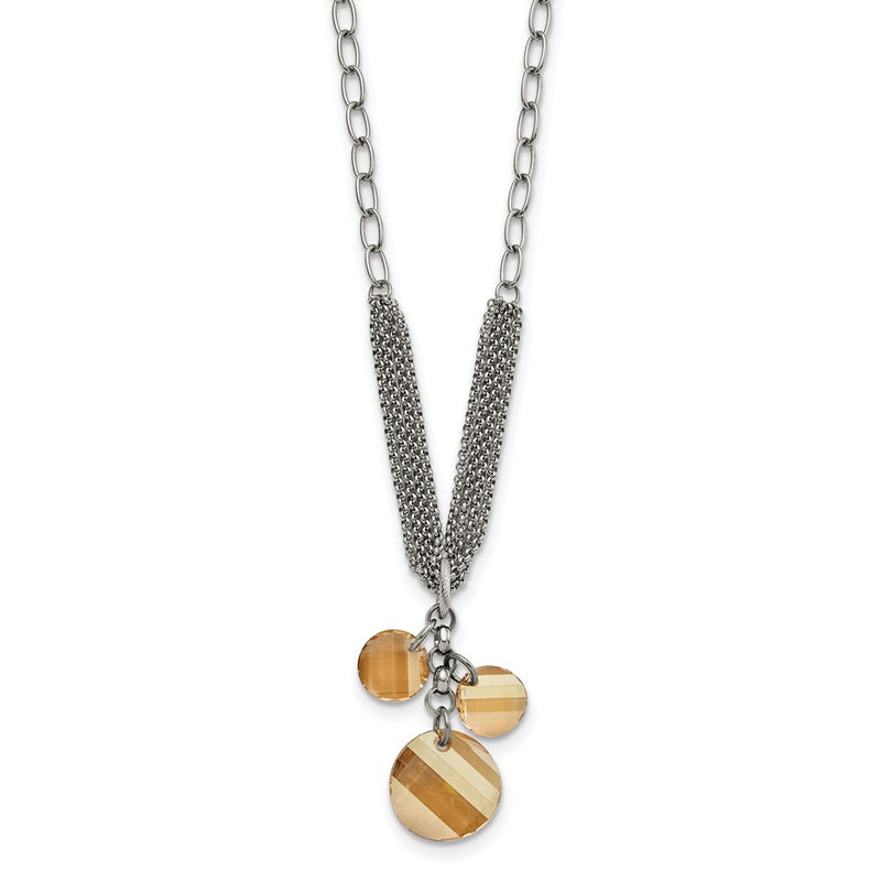 Stainless Steel Polished Champagne Crystal Drop Necklace