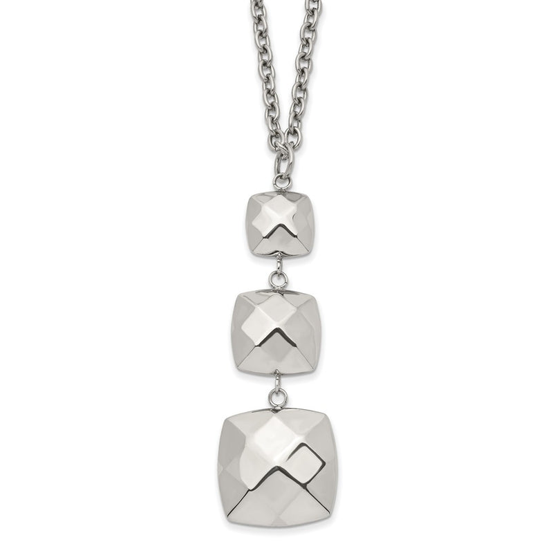 Stainless Steel Polished Hollow Squares Dangle 19.75In Necklace