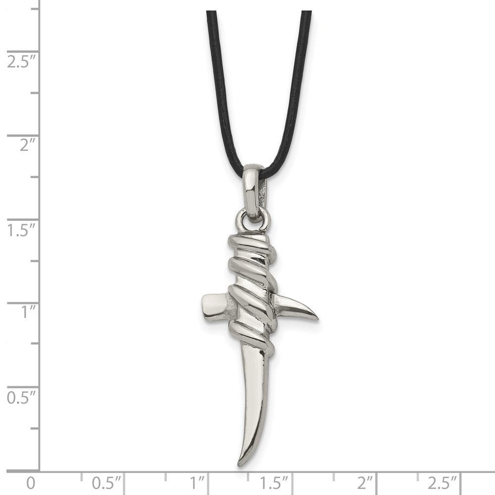 Stainless Steel Polished Pointed Cross 20In Leather Cord Necklace