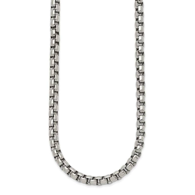 Stainless Steel Chisel Polished 24 Inch Rounded Box Chain Necklace