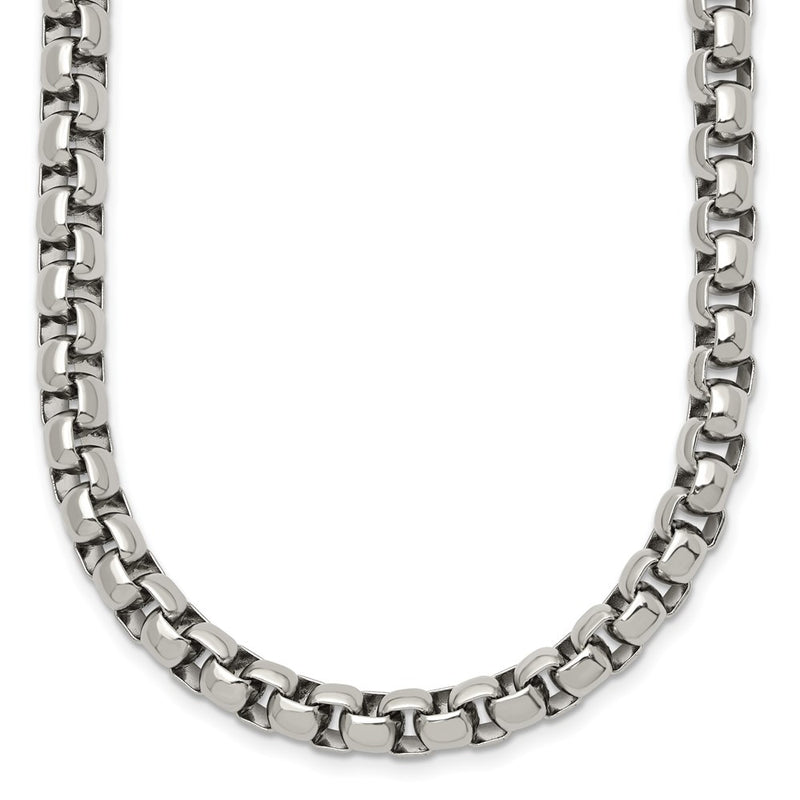 Stainless Steel Chisel Polished 24 Inch Rounded Box Chain Necklace