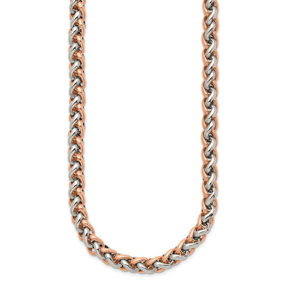 Stainless Steel Chisel Polished Rose Ip-Plated Chain Necklace