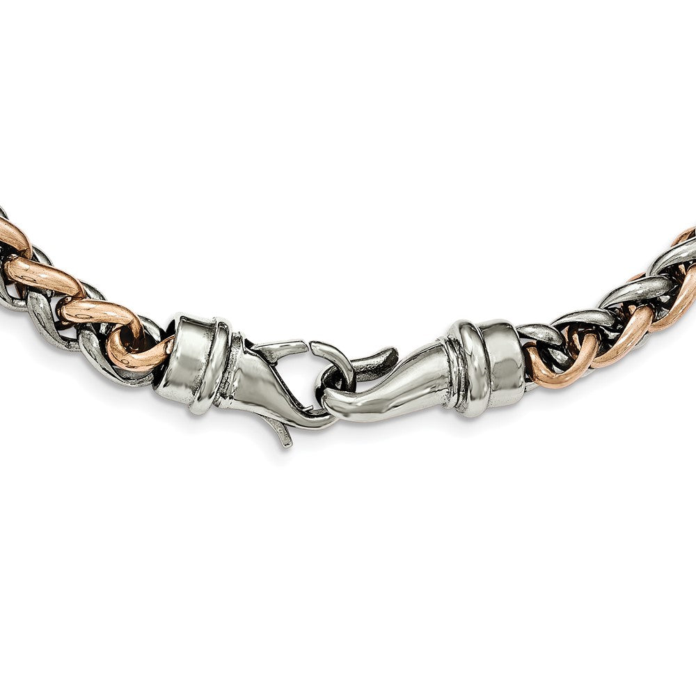 Stainless Steel Chisel Polished Rose Ip-Plated Chain Necklace