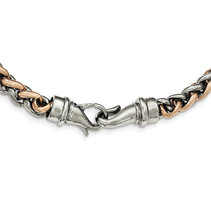 Stainless Steel Chisel Polished Rose Ip-Plated Chain Necklace