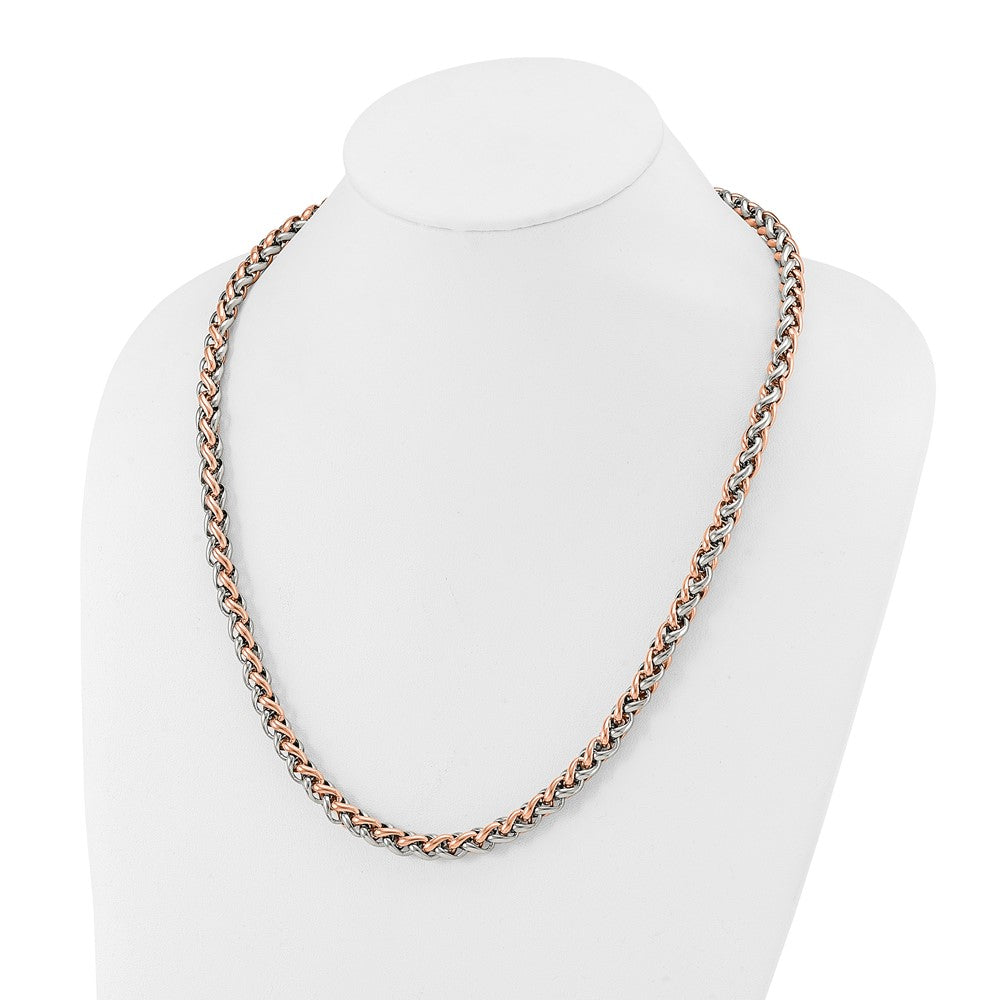 Stainless Steel Chisel Polished Rose Ip-Plated Chain Necklace
