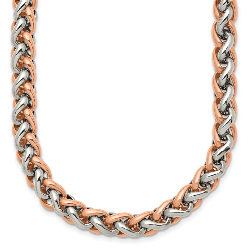 Stainless Steel Chisel Polished Rose Ip-Plated Chain Necklace