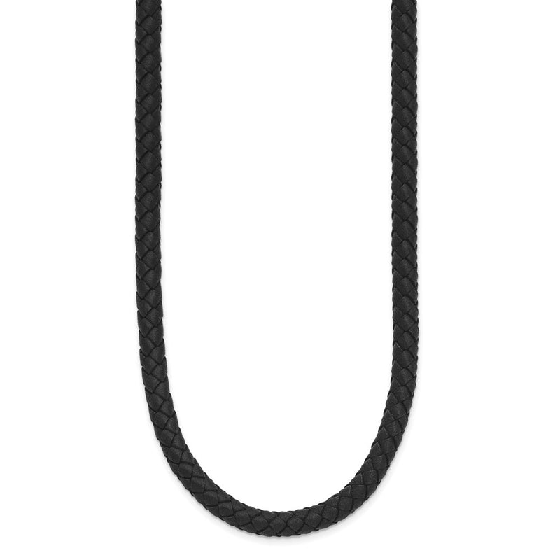 Stainless Steel Chisel Polished Woven Black Leather Necklace