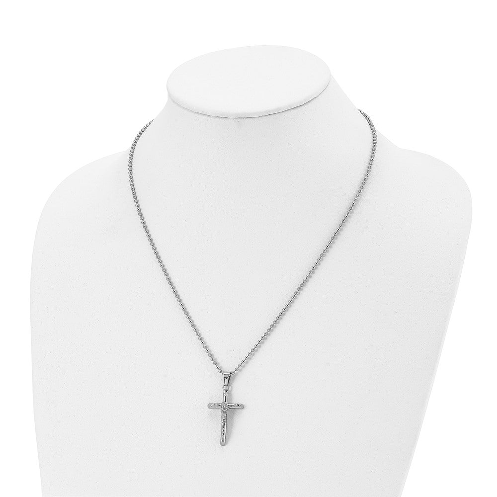 Stainless Steel Chisel Polished Crucifix Pendant On A 20 Inch Ball Chain Necklace