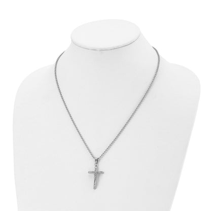 Stainless Steel Chisel Polished Crucifix Pendant On A 20 Inch Ball Chain Necklace