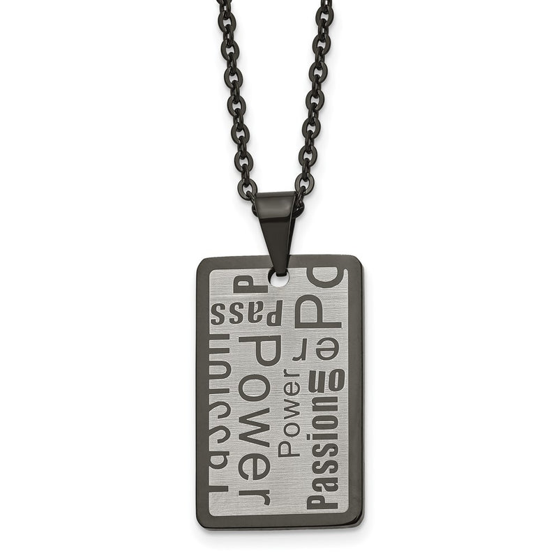 Stainless Steel Chisel Brushed And Polished Black Ip-Plated Power Passion Pendant On A 22 Inch Cable Chain Necklace