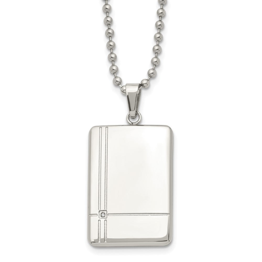 Stainless Steel Chisel Polished With Cz Dog Tag On A 22 Inch Ball Chain Necklace