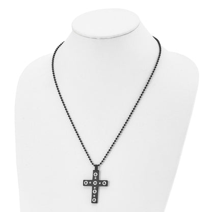 Stainless Steel Brushed And Polished Black Ip-Plated Cross 22In Necklace