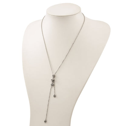 Stainless Steel Antiqued & Polished Cz Heart Skull Cross Adjustable Necklace