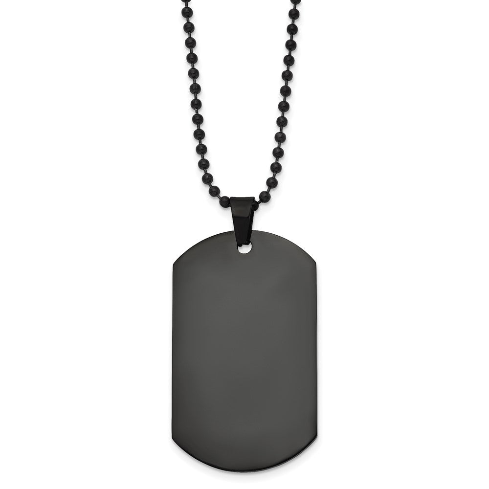 Stainless Steel Chisel Polished Black Ip-Plated Dog Tag On A 20 Inch Ball Chain Necklace