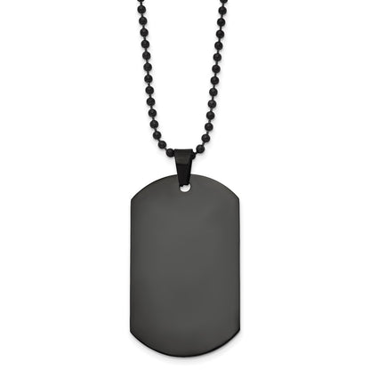 Stainless Steel Chisel Polished Black Ip-Plated Dog Tag On A 20 Inch Ball Chain Necklace