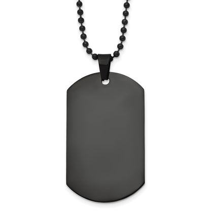 Stainless Steel Chisel Polished Black Ip-Plated Dog Tag On A 20 Inch Ball Chain Necklace
