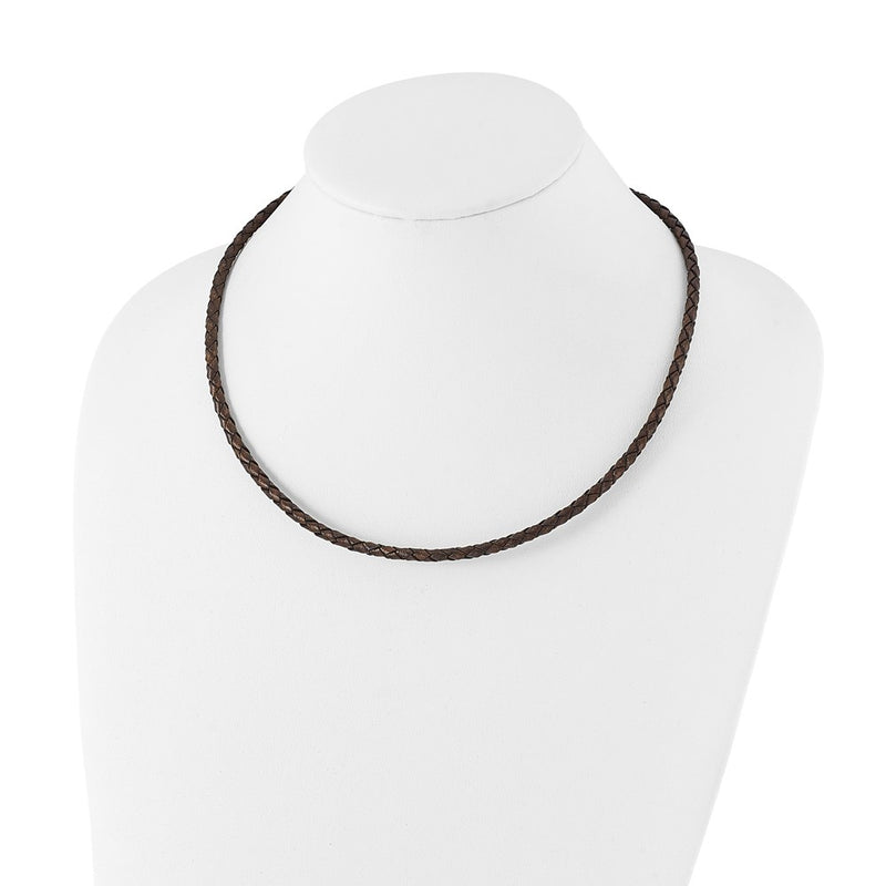 Stainless Steel Chisel 4mm Genuine Leather Hexagon Weave 18 Inch Necklace