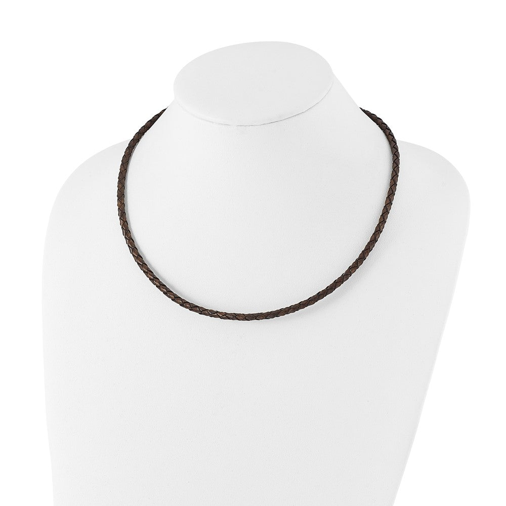 Stainless Steel Chisel 4mm Genuine Leather Hexagon Weave 20 Inch Necklace