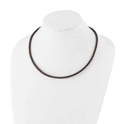 Stainless Steel Chisel 4mm Genuine Leather Hexagon Weave 20 Inch Necklace