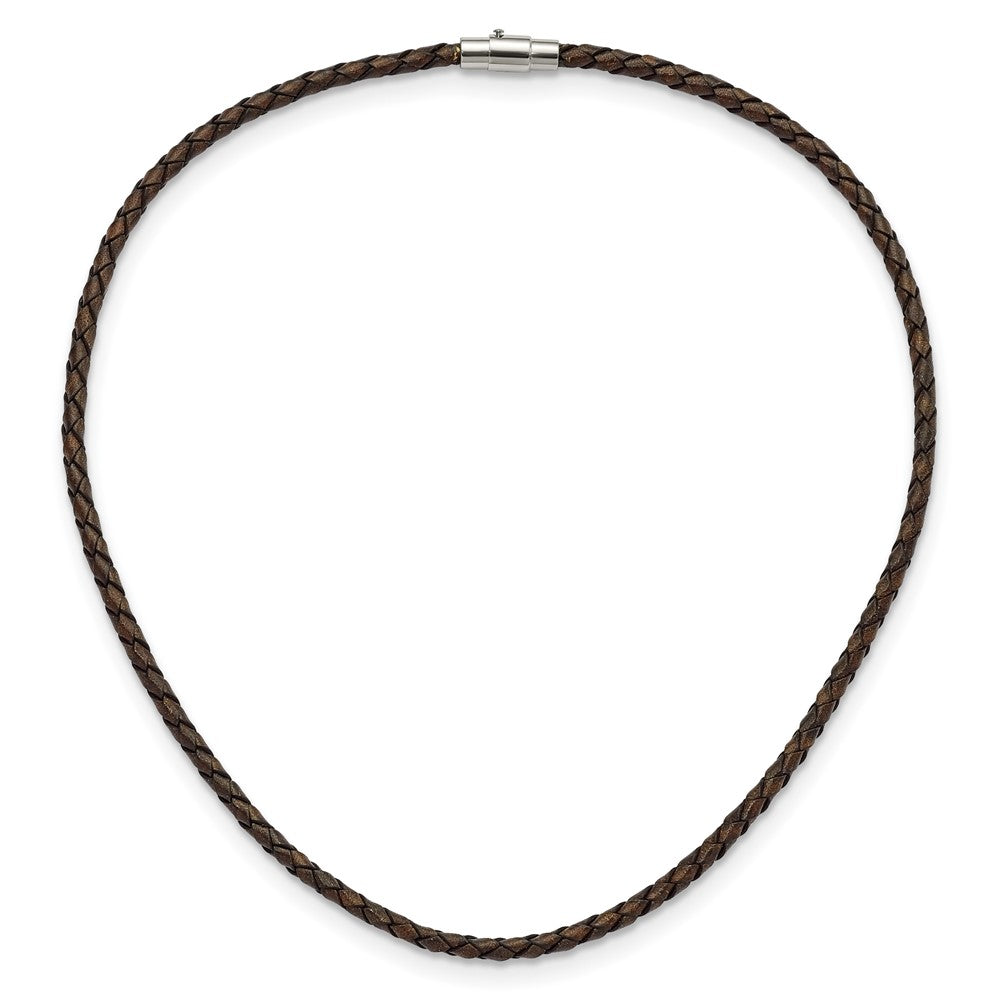 Stainless Steel Chisel 4mm Genuine Leather Hexagon Weave 20 Inch Necklace