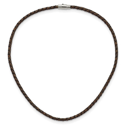 Stainless Steel Chisel 4mm Genuine Leather Hexagon Weave 20 Inch Necklace