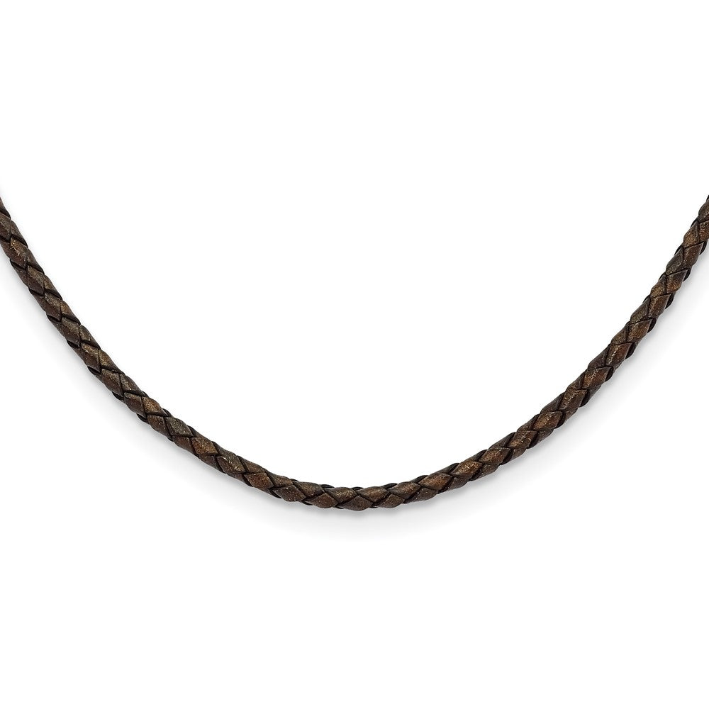 Stainless Steel Chisel 4mm Genuine Leather Hexagon Weave 20 Inch Necklace