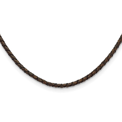 Stainless Steel Chisel 4mm Genuine Leather Hexagon Weave 20 Inch Necklace