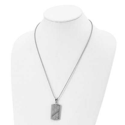 Stainless Steel 22In Polished & Textured W/Black Cz Dog Tag Necklace