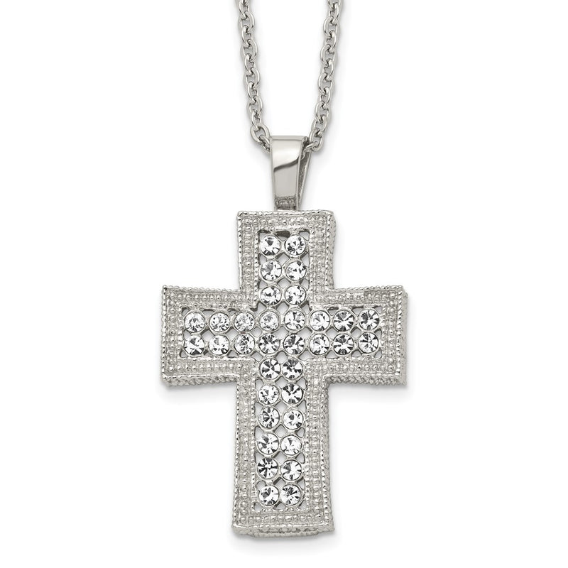 Stainless Steel Polished W/Crystal Cross 24In Necklace