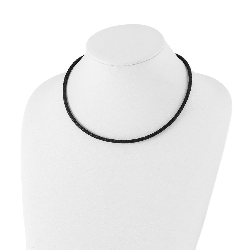 Stainless Steel Chisel 4mm Genuine Leather Weave 18 Inch Necklace