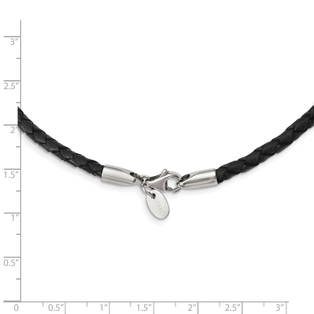 Stainless Steel Chisel 4mm Genuine Leather Weave 18 Inch Necklace
