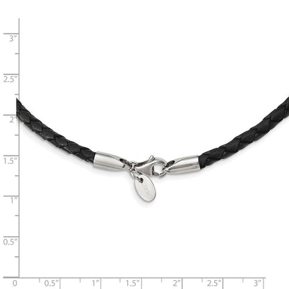 Stainless Steel Chisel 4mm Genuine Leather Weave 18 Inch Necklace