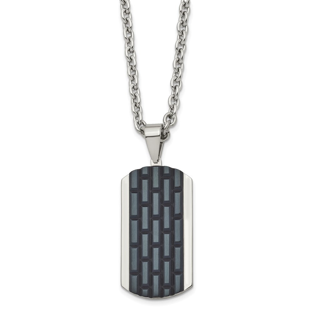 Stainless Steel Polished Black Ip-Plated Dog Tag 24In Necklace