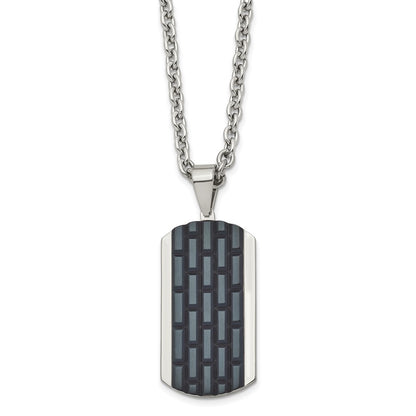Stainless Steel Polished Black Ip-Plated Dog Tag 24In Necklace