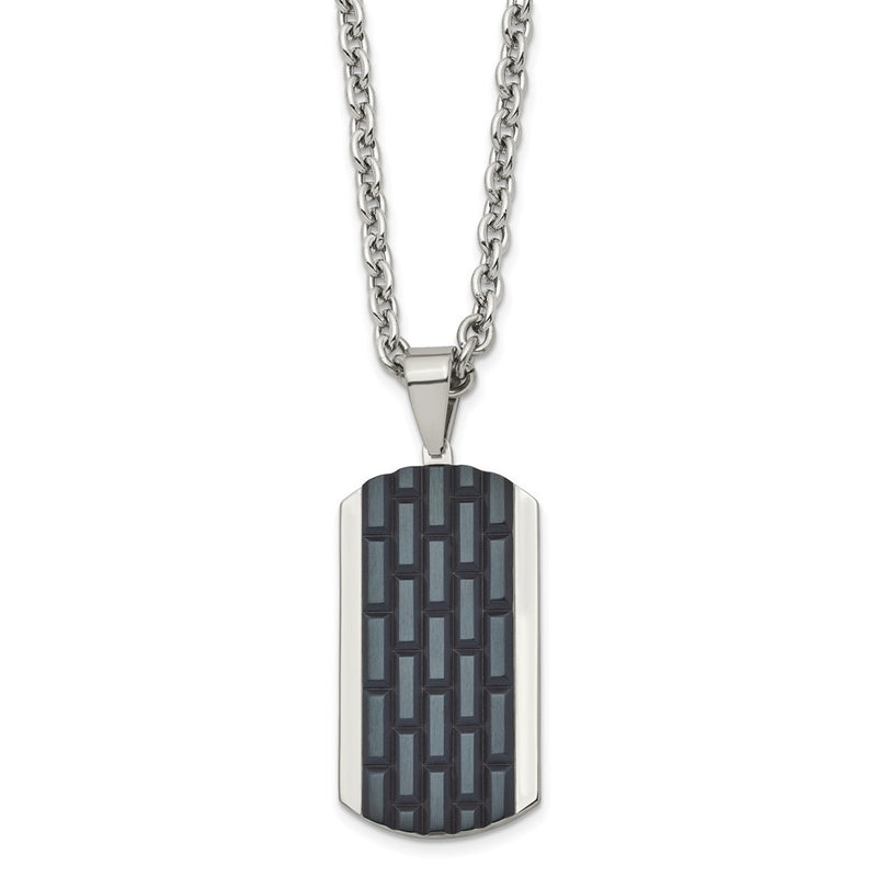 Stainless Steel Polished Black Ip-Plated Dog Tag 24In Necklace