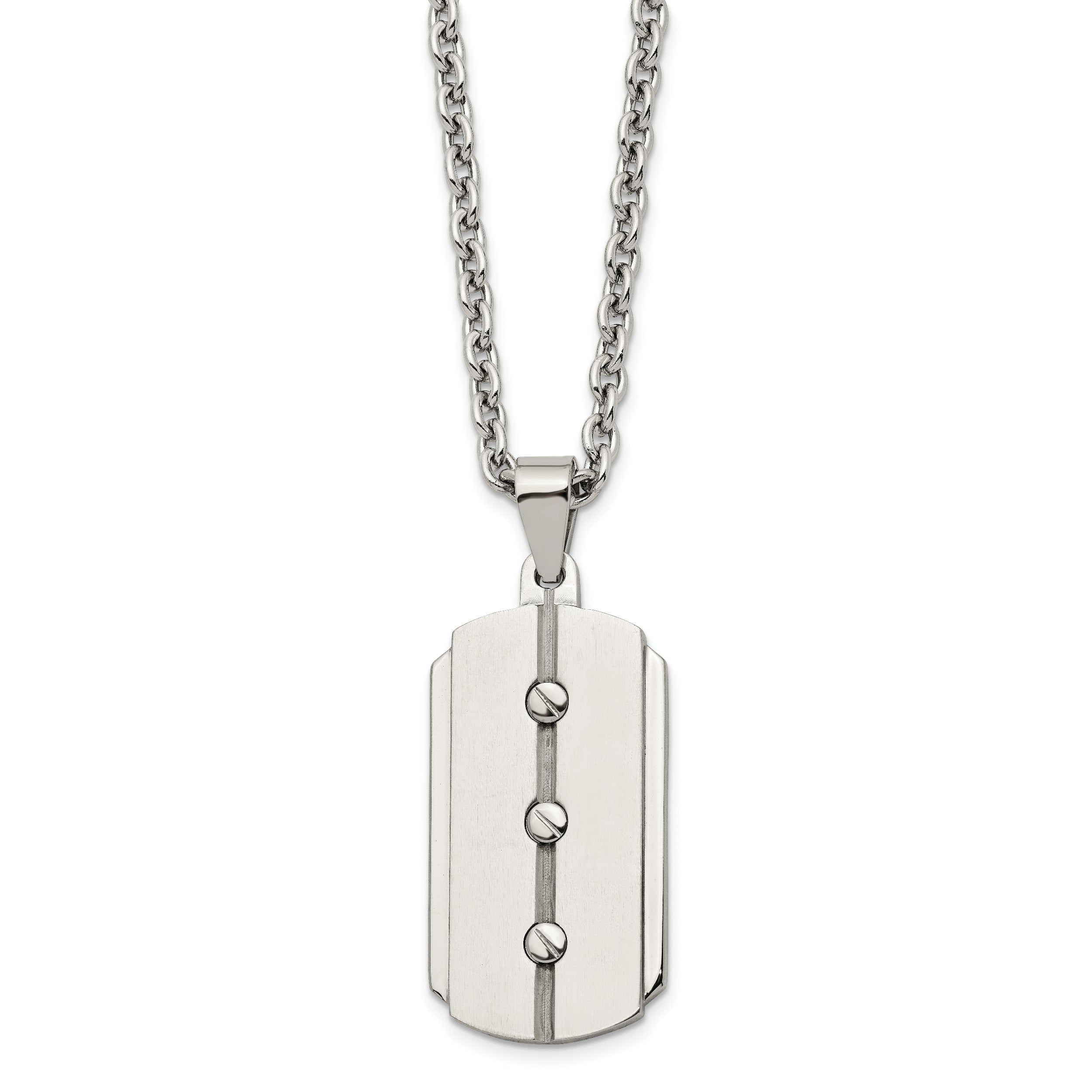 Stainless Steel 24In Brushed & Polished 3 Screw Design Dog Tag Necklace