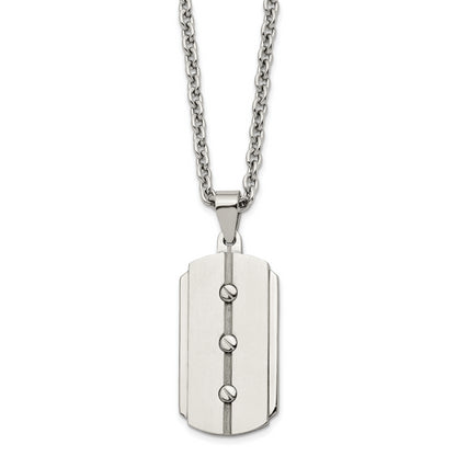 Stainless Steel 24In Brushed & Polished 3 Screw Design Dog Tag Necklace
