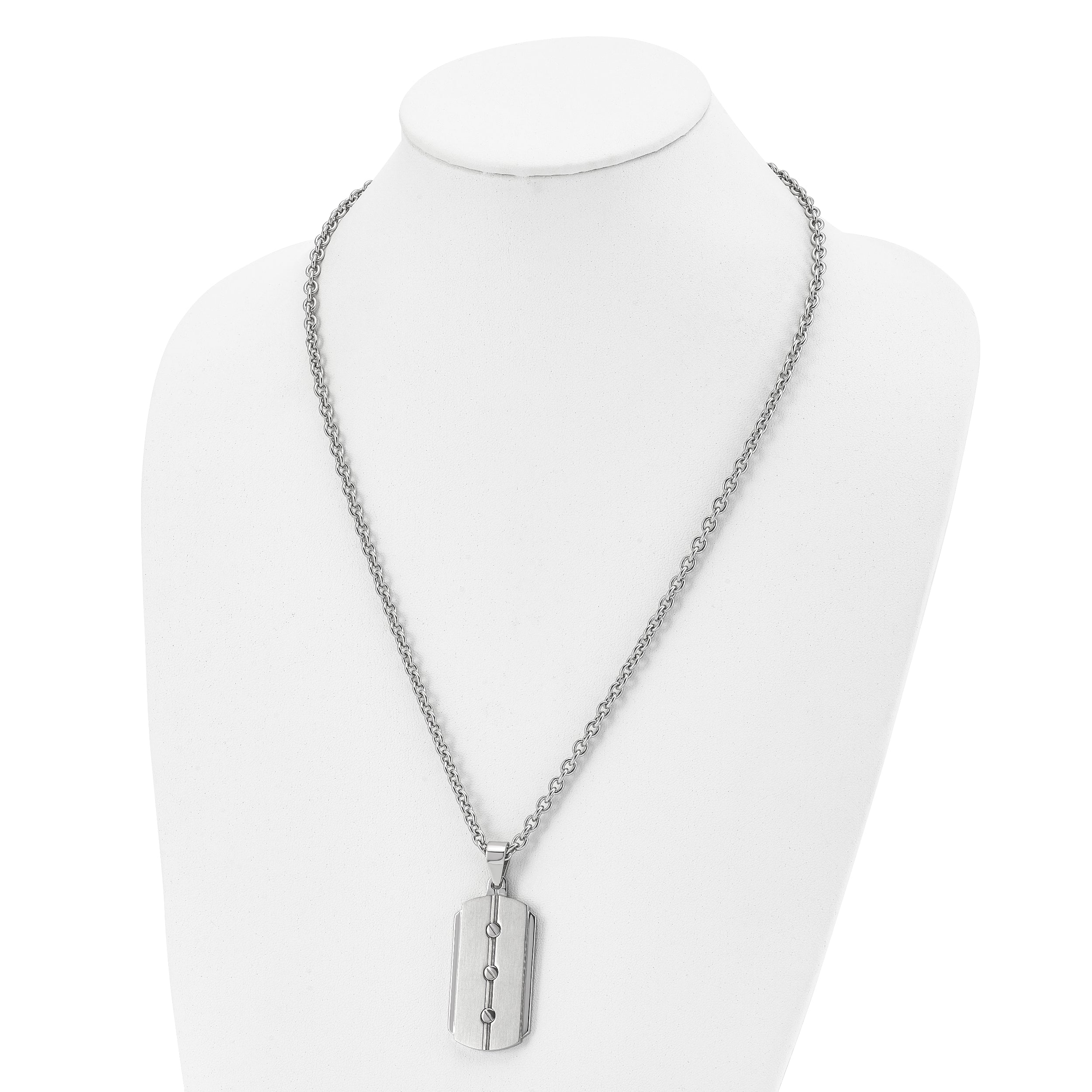 Stainless Steel 24In Brushed & Polished 3 Screw Design Dog Tag Necklace