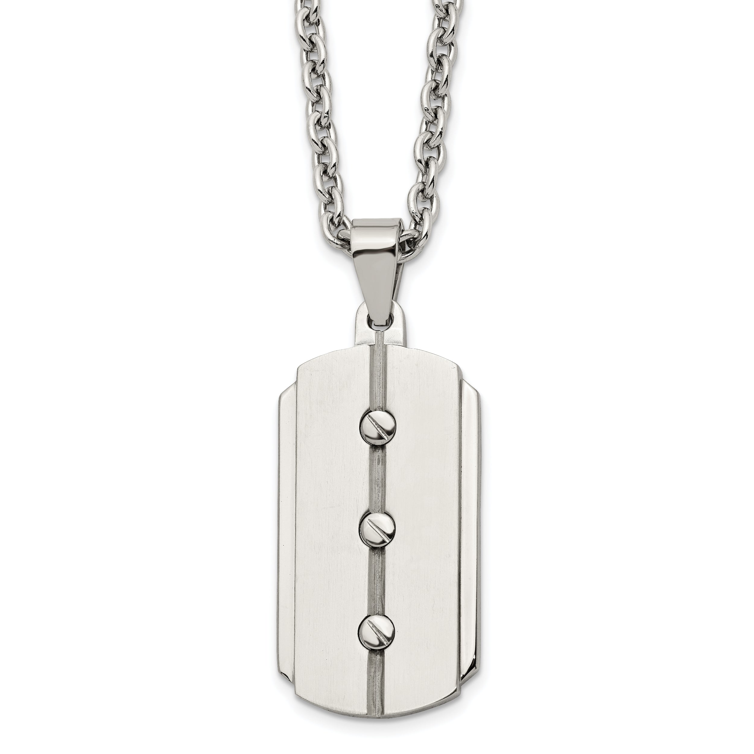 Stainless Steel 24In Brushed & Polished 3 Screw Design Dog Tag Necklace